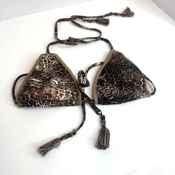 BECCA Women's Leopard Triangle Tassel Bikini Top, Swimwear Separates - Picture 2 of 13